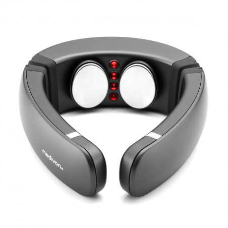 Масажор за шия Medivon Smart EMS, Електромускулна стимулация, 3D регулиране, 4 режима, Дистанционно, Затопляне, Таймер, Черен