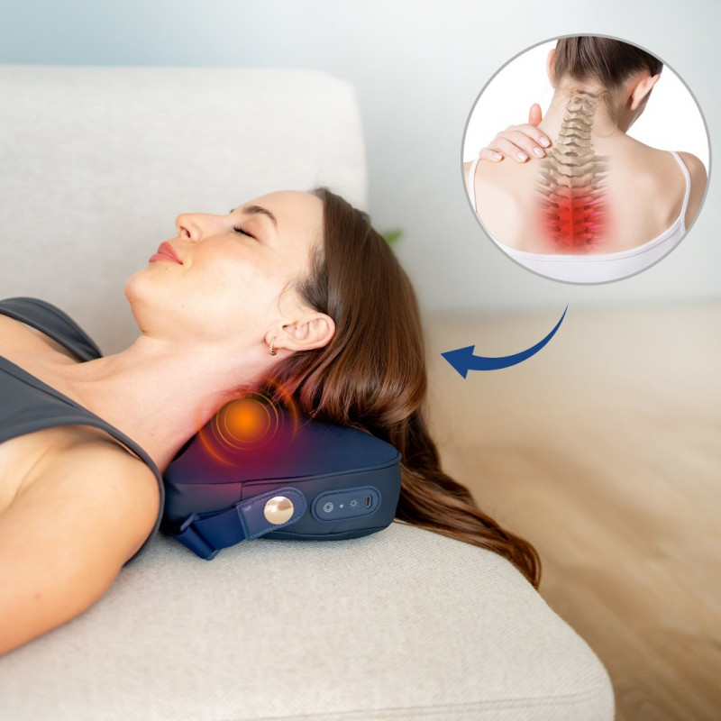 Масажна възглавница Medivon Polaris, 2 режима, 2 глави, Затопляне, Двупосочно шиацу масажиране, USB-C, Тъмносин