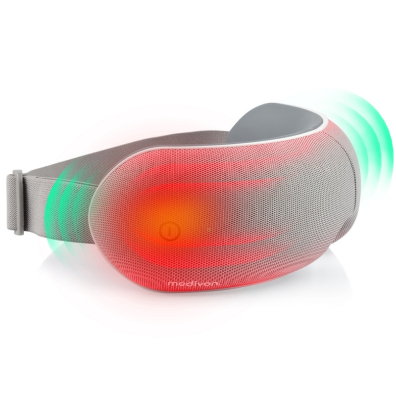 Масажор за очи Medivon Horizon VISION, Топъл компрес, Вибрации, Облекчава умората и напрежението, Bluetooth, Релаксиращи звуци, Сив
