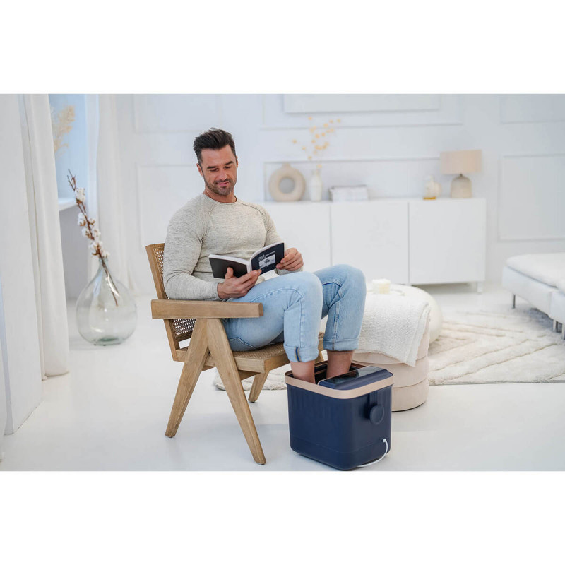 Масажираща вана за крака Medivon Hydro Foot Spa, 520W, 20 л, 35-48°C, Режим сърф, Дистанционно, Инфрачервена светлина, Дисплей, Тъмносин/златист