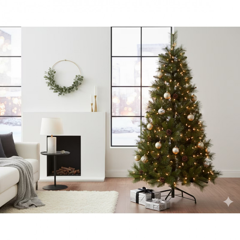 Изкуствена елха с шишарки Everlands Norwich Pine, 150 см, 446 клони, Метална стойка, Зелен