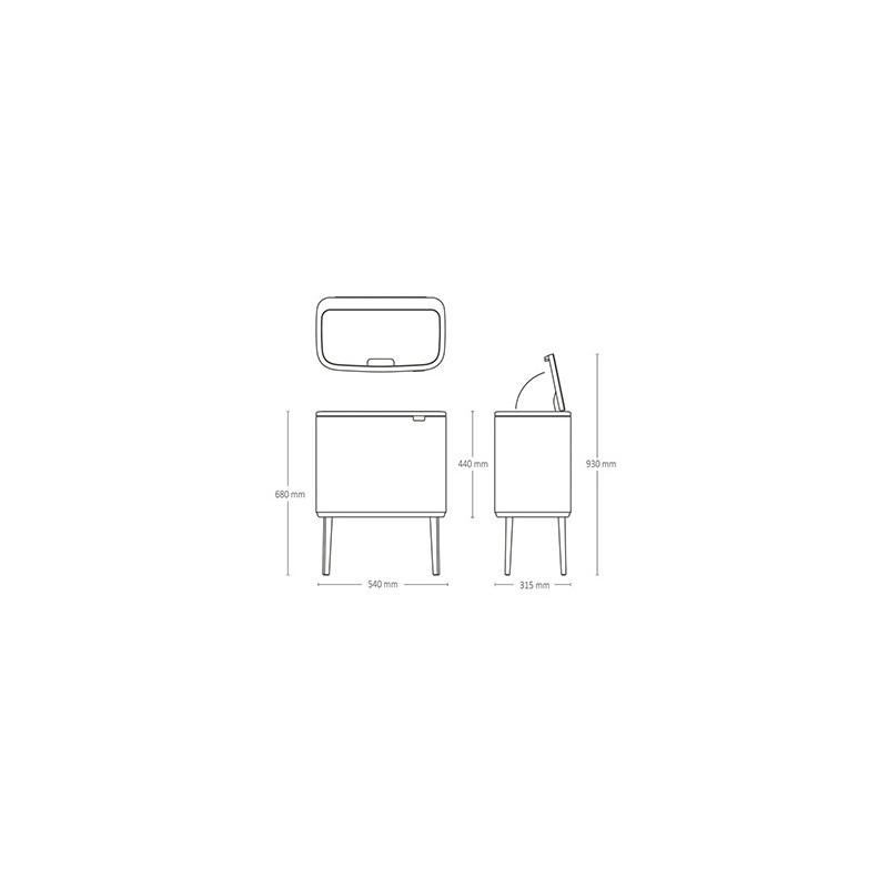 Кош за боклук Brabantia Bo Touch 651118, 3x11 л, Плавно и безшумно отваряне, Голям отвор, Тъмносив