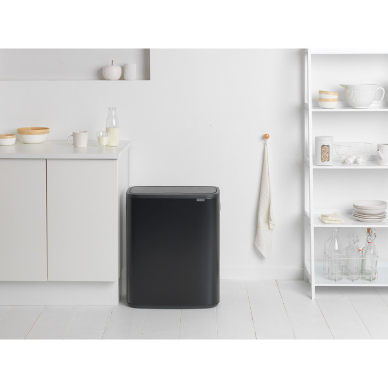 Кош за боклук Brabantia Bo Touch 1003218, 2x30 л, Плавно и безшумно отваряне, Голям отвор, Черен мат