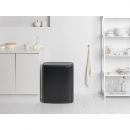 Кош за боклук Brabantia Bo Touch 1003218, 2x30 л, Плавно и безшумно отваряне, Голям отвор, Черен мат