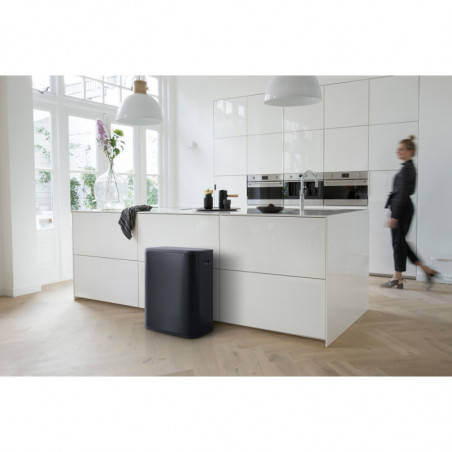 Кош за боклук Brabantia Bo Touch 1003218, 2x30 л, Плавно и безшумно отваряне, Голям отвор, Черен мат