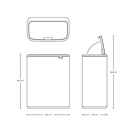 Кош за боклук Brabantia Bo Touch 1003218, 2x30 л, Плавно и безшумно отваряне, Голям отвор, Черен мат