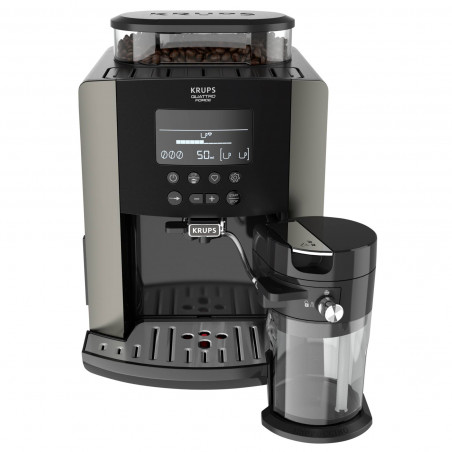 Кафеавтомат Krups Arabica Latte EA819E10, 1450W, 15 bar, 1.7 l, LCD, 5 програми, 3 функции, 3 настройки за темп. и аромат, Milk Comfort / One Touch Cappuccino, Черен
