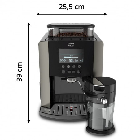 Кафеавтомат Krups Arabica Latte EA819E10, 1450W, 15 bar, 1.7 l, LCD, 5 програми, 3 функции, 3 настройки за темп. и аромат, Milk Comfort / One Touch Cappuccino, Черен