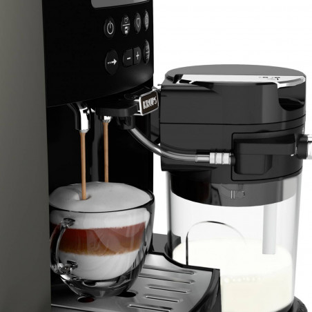 Кафеавтомат Krups Arabica Latte EA819E10, 1450W, 15 bar, 1.7 l, LCD, 5 програми, 3 функции, 3 настройки за темп. и аромат, Milk Comfort / One Touch Cappuccino, Черен
