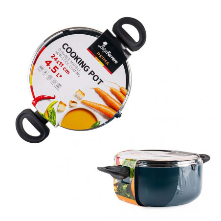 Тенджера Luigi Ferrero Prima FR-2444, 24x11 см, 4.5 л, Незалепващо покритие, Стъклен капак с отвор за пара, Индукция, Тъмносин