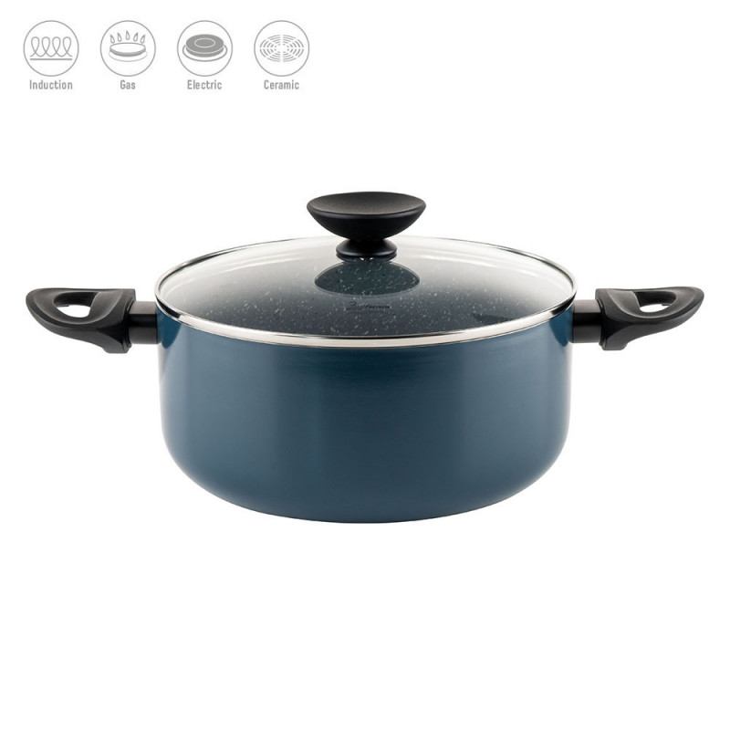 Тенджера Luigi Ferrero Prima FR-2444, 24x11 см, 4.5 л, Незалепващо покритие, Стъклен капак с отвор за пара, Индукция, Тъмносин