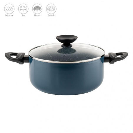 Тенджера Luigi Ferrero Prima FR-2444, 24x11 см, 4.5 л, Незалепващо покритие, Стъклен капак с отвор за пара, Индукция, Тъмносин