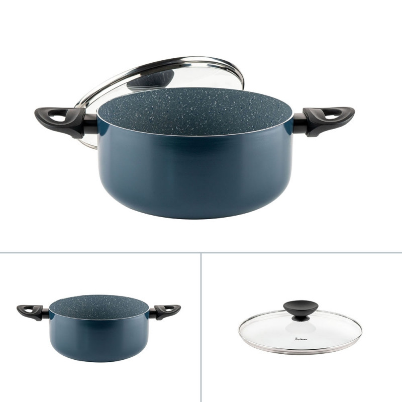 Тенджера Luigi Ferrero Prima FR-2444, 24x11 см, 4.5 л, Незалепващо покритие, Стъклен капак с отвор за пара, Индукция, Тъмносин