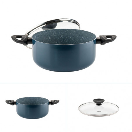 Тенджера Luigi Ferrero Prima FR-2444, 24x11 см, 4.5 л, Незалепващо покритие, Стъклен капак с отвор за пара, Индукция, Тъмносин