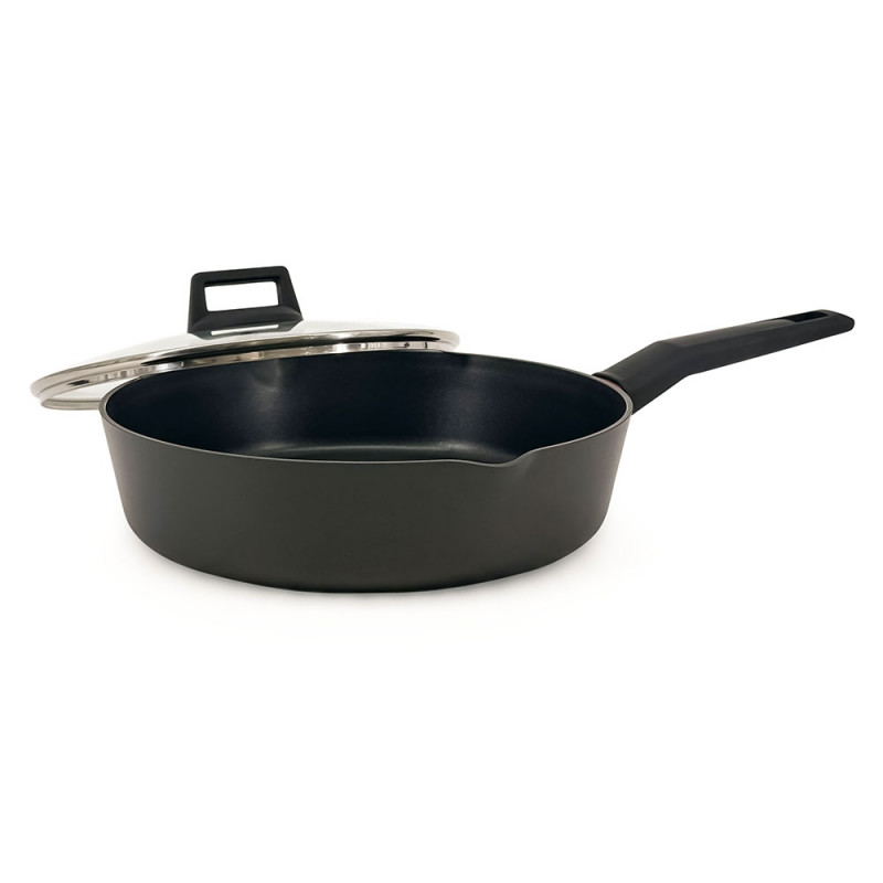 Дълбок тиган Luigi Ferrero Rosso FR-2870, 28x7 см, 3.6 л, Незалепващо покритие, Улей за отливане, Стъклен капак, Индукция, Черен