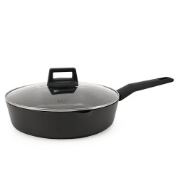 Дълбок тиган Luigi Ferrero Rosso FR-2870, 28x7 см, 3.6 л, Незалепващо покритие, Улей за отливане, Стъклен капак, Индукция, Черен