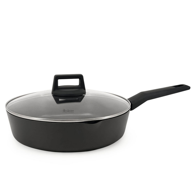 Дълбок тиган Luigi Ferrero Rosso FR-2870, 28x7 см, 3.6 л, Незалепващо покритие, Улей за отливане, Стъклен капак, Индукция, Черен