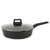 Дълбок тиган Luigi Ferrero Rosso FR-2870, 28x7 см, 3.6 л, Незалепващо покритие, Улей за отливане, Стъклен капак, Индукция, Черен