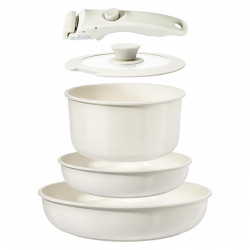 Комплект тенджера и тигани Goldmann GM-1005, 5 части, Универсална дръжка, Индукция, Мраморно покритие, Бежов