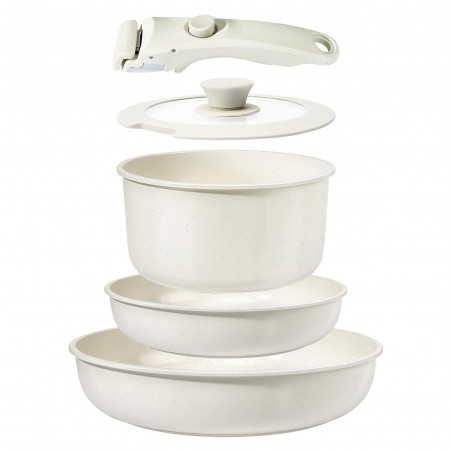 Комплект тенджера и тигани Goldmann GM-1005, 5 части, Универсална дръжка, Индукция, Мраморно покритие, Бежов