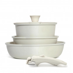 Комплект тенджера и тигани Goldmann GM-1005, 5 части, Универсална дръжка, Индукция, Мраморно покритие, Бежов