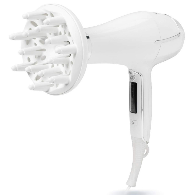 Йонизиращ сешоар Silk'n HD1PEU001, 2200W, 6 скорости, 8 темп. настройки, Керамична технология за топлина, 110 км/ч, Дифузер+концентратор, Бял