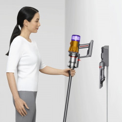 Вертикална прахосмукачка Dyson V12 Slim Detect Absolute 448884-01, 150AW, 340 мл, Автономия 60 мин, 3 режима, Дисплей с данни в реално време, Сензор за прах, Осветление, Никел/жълт