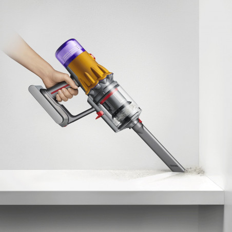 Вертикална прахосмукачка Dyson V12 Slim Detect Absolute 448884-01, 150AW, 340 мл, Автономия 60 мин, 3 режима, Дисплей с данни в реално време, Сензор за прах, Осветление, Никел/жълт