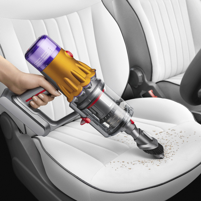 Вертикална прахосмукачка Dyson V12 Slim Detect Absolute 448884-01, 150AW, 340 мл, Автономия 60 мин, 3 режима, Дисплей с данни в реално време, Сензор за прах, Осветление, Никел/жълт