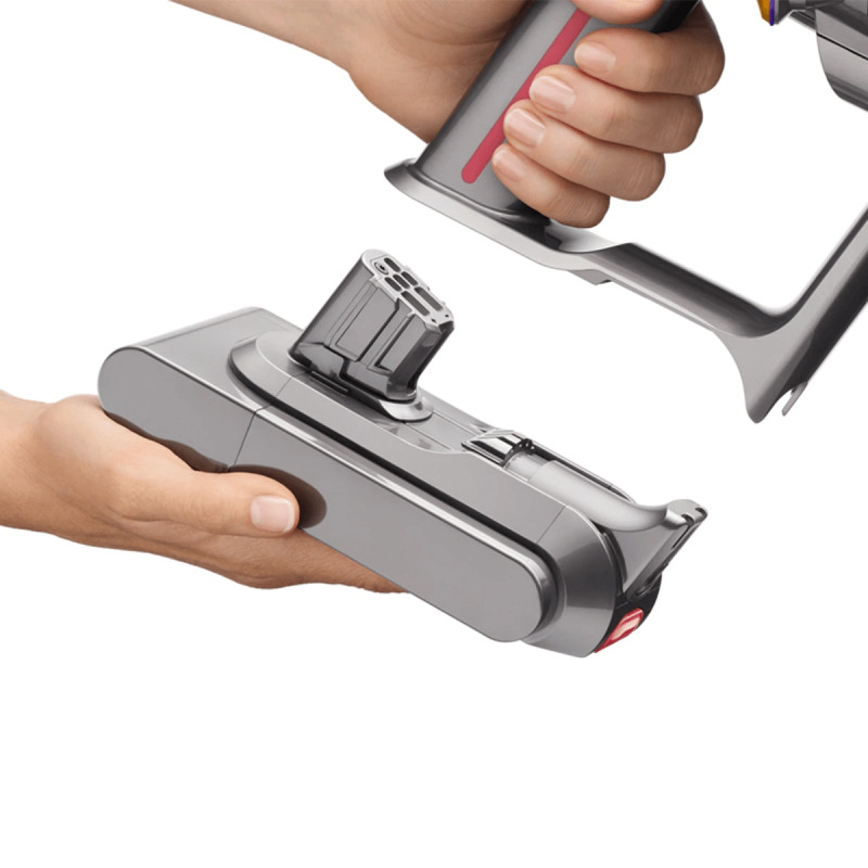 Вертикална прахосмукачка Dyson V12 Slim Detect Absolute 448884-01, 150AW, 340 мл, Автономия 60 мин, 3 режима, Дисплей с данни в реално време, Сензор за прах, Осветление, Никел/жълт