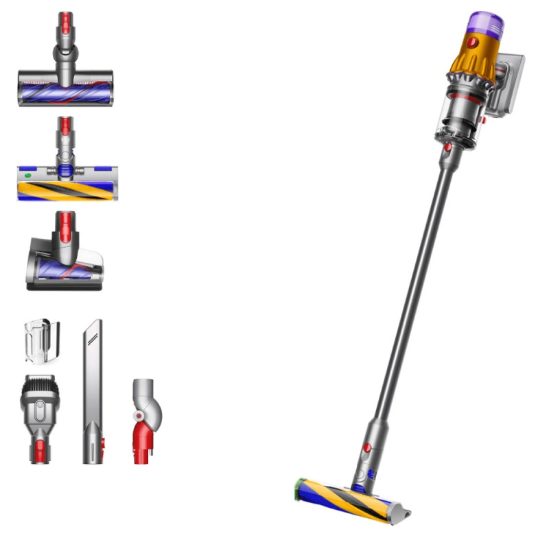 Вертикална прахосмукачка Dyson V12 Slim Detect Absolute 448884-01, 150AW, 340 мл, Автономия 60 мин, 3 режима, Дисплей с данни в реално време, Сензор за прах, Осветление, Никел/жълт