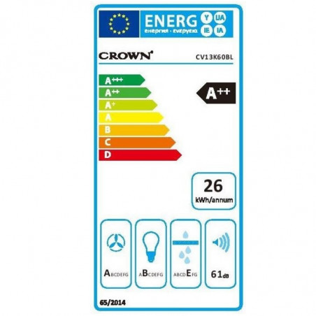 Абсорбатор за вграждане Crown CV13K60BL, Клас А++, 594 m3/h, 3 степени, Управление с жестове, LED осветление, Черен