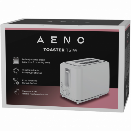 Тостер за хляб AENO ATS0001W, 930W, 7 степени, Сензорно управление, Обратен таймер, Защита при засядане, Тих, Бял