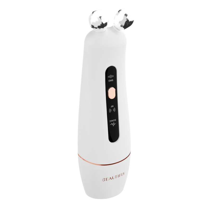 Масажор за лифтинг на лице Beautifly B-Booster PRO RF Needle-Free, 40°C, RF 1MHz, EMS, Ултразвук, Йони, Botox ефект, Антиейдж, Мезотерапия, IPX5, Бял