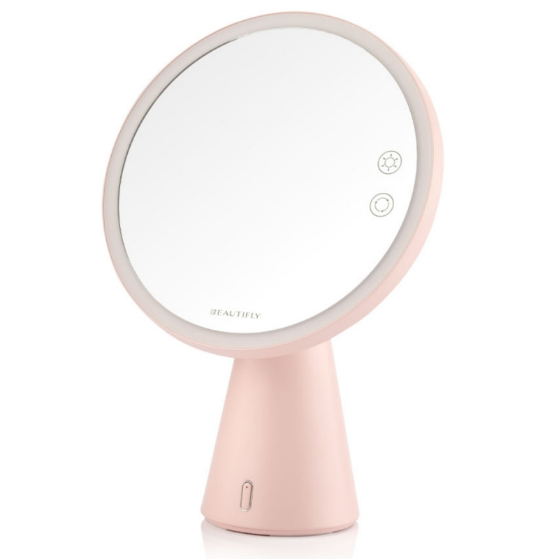 Светещо козметично огледало Smart Moon LED Cosmetic, 10x увеличение, Топла/неутрална/студена светлина, Регулируема яркост, Bluetooth високоговорител, Розов