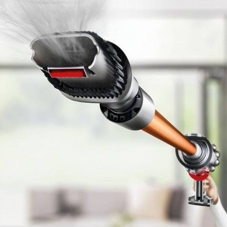 Вертикална прахосмукачка Dyson Cyclone V10 Absolute 448883-01, 150AW, 125000 об/мин, 0.77l, 60 мин, 3 режима, 2 Tier Cyclone™, HEPA, Тиха, Хигиенично изпразване, Без заплитане, Никел/оранжев
