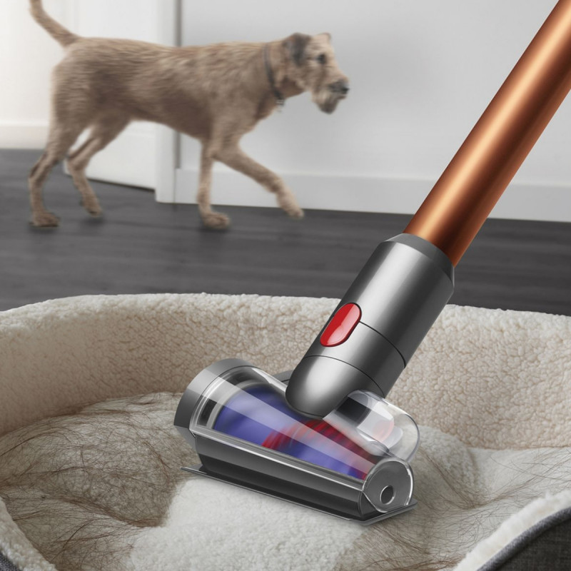 Вертикална прахосмукачка Dyson Cyclone V10 Absolute 448883-01, 150AW, 125000 об/мин, 0.77l, 60 мин, 3 режима, 2 Tier Cyclone™, HEPA, Тиха, Хигиенично изпразване, Без заплитане, Никел/оранжев