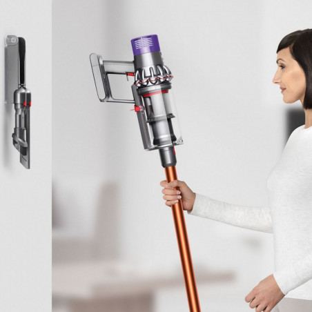 Вертикална прахосмукачка Dyson Cyclone V10 Absolute 448883-01, 150AW, 125000 об/мин, 0.77l, 60 мин, 3 режима, 2 Tier Cyclone™, HEPA, Тиха, Хигиенично изпразване, Без заплитане, Никел/оранжев
