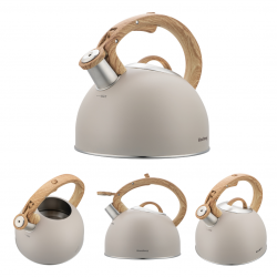 Свирещ чайник Klausberg KB 7913, 2.5 л, Дръжка с дървесен ефект, Индукция, Бежов