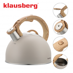 Свирещ чайник Klausberg KB 7913, 2.5 л, Дръжка с дървесен ефект, Индукция, Бежов