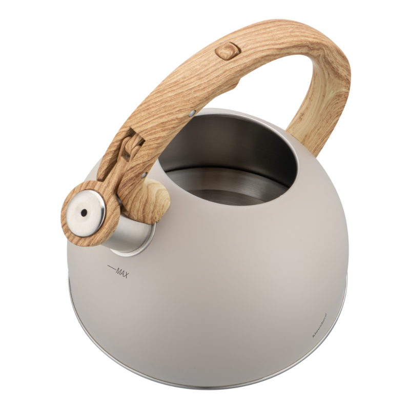 Свирещ чайник Klausberg KB 7913, 2.5 л, Дръжка с дървесен ефект, Индукция, Бежов