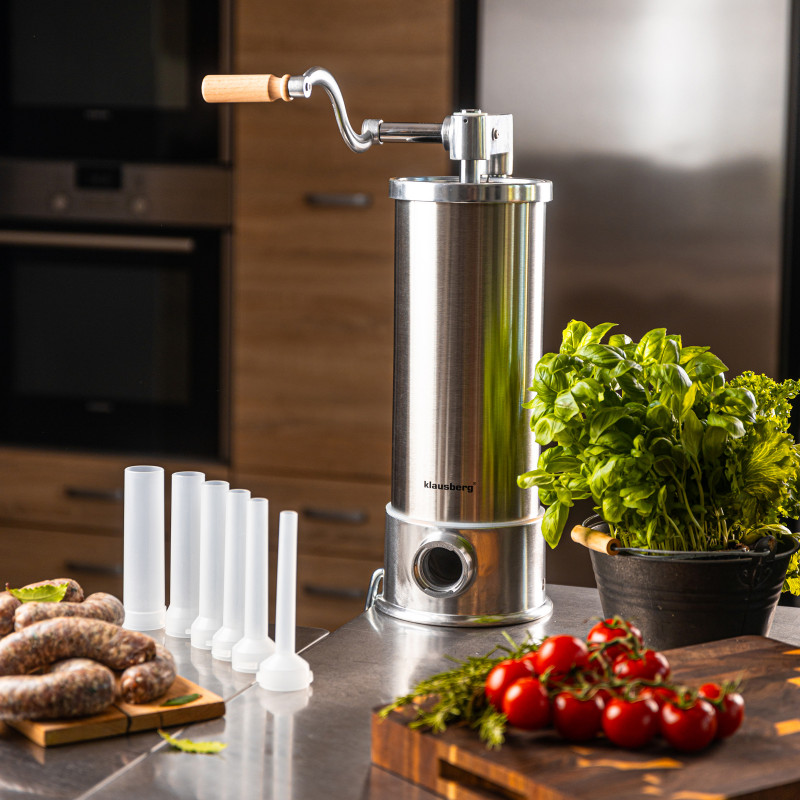 Машина за пълнене на колбаси Klausberg KB 7927, 5 Кг, Ръчна, 14-35мм, 6 фунии, Инокс