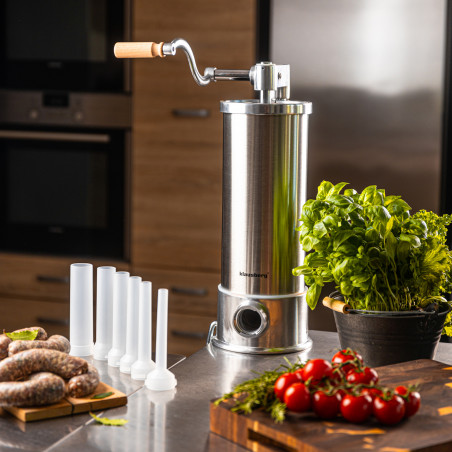 Машина за пълнене на колбаси Klausberg KB 7927, 5 Кг, Ръчна, 14-35мм, 6 фунии, Инокс