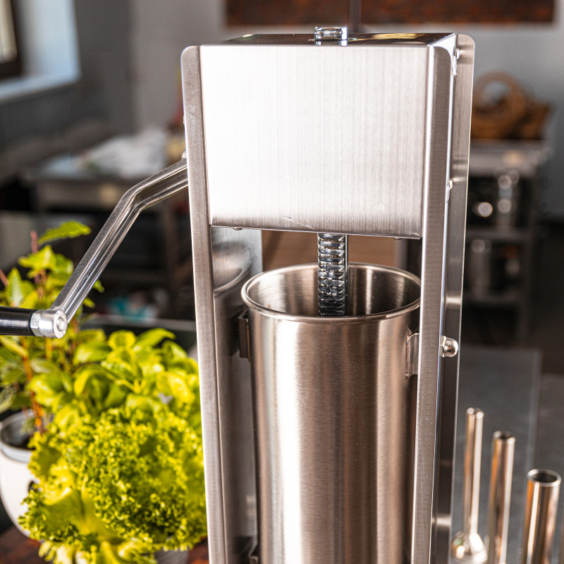 Машина за пълнене на колбаси Klausberg KB 7930, 5 кг, Ръчна, 4 стоманени накрайника, Клапан за обезвъздушаване, Подвижен цилиндър, Инокс