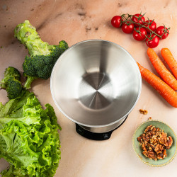 Кухненска везна с купа Klausberg KB 7939, 5 Kg, Bluetooth, Мобилно приложение, LED, ТАРА, Течности, 4 хранителни стойности, Инокс