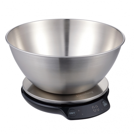 Кухненска везна с купа Klausberg KB 7939, 5 Kg, Bluetooth, Мобилно приложение, LED, ТАРА, Течности, 4 хранителни стойности, Инокс