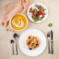 Сервиз за хранене Kinghoff KH 1921, 18 части, За 6 души, Опалово стъкло, Бял/Зластист