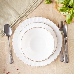 Сервиз за хранене Kinghoff KH 1921, 18 части, За 6 души, Опалово стъкло, Бял/Зластист