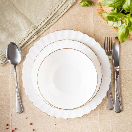 Сервиз за хранене Kinghoff KH 1921, 18 части, За 6 души, Опалово стъкло, Бял/Зластист