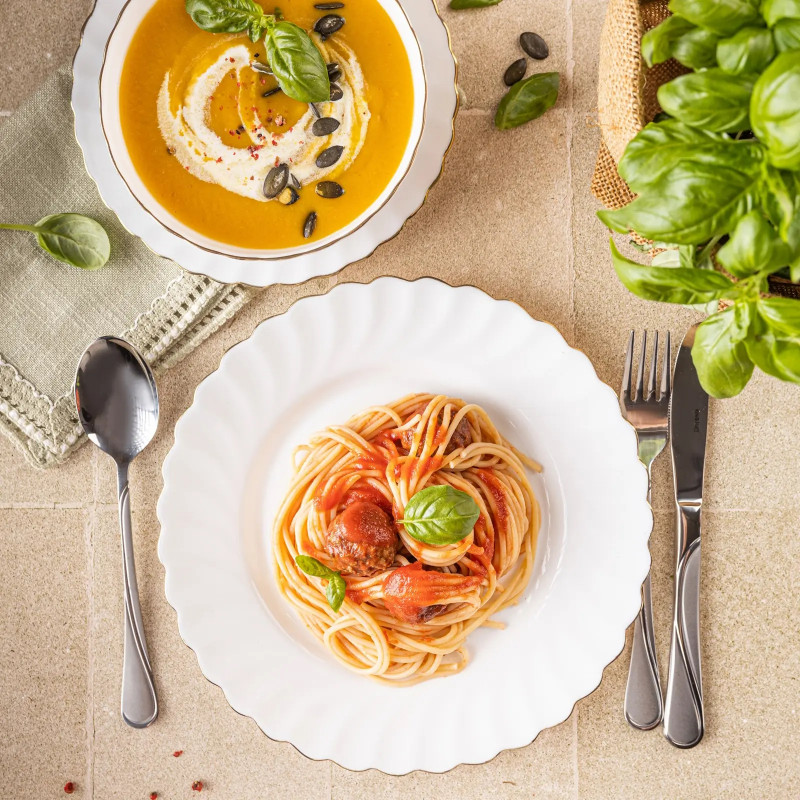 Сервиз за хранене Kinghoff KH 1921, 18 части, За 6 души, Опалово стъкло, Бял/Зластист